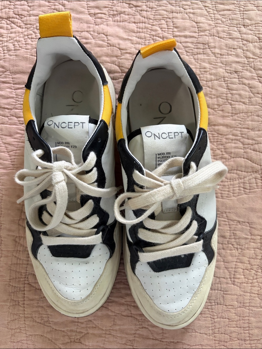 O'NCEPT White Sneakers with Black & Yellow Accents